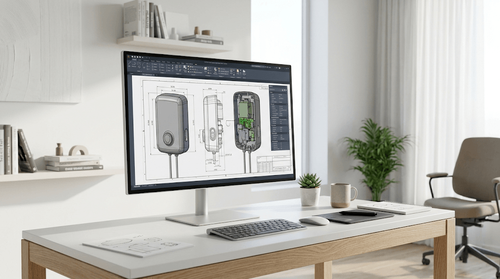 Projekt techniczny stacji ładowania przygotowany w programie CAD